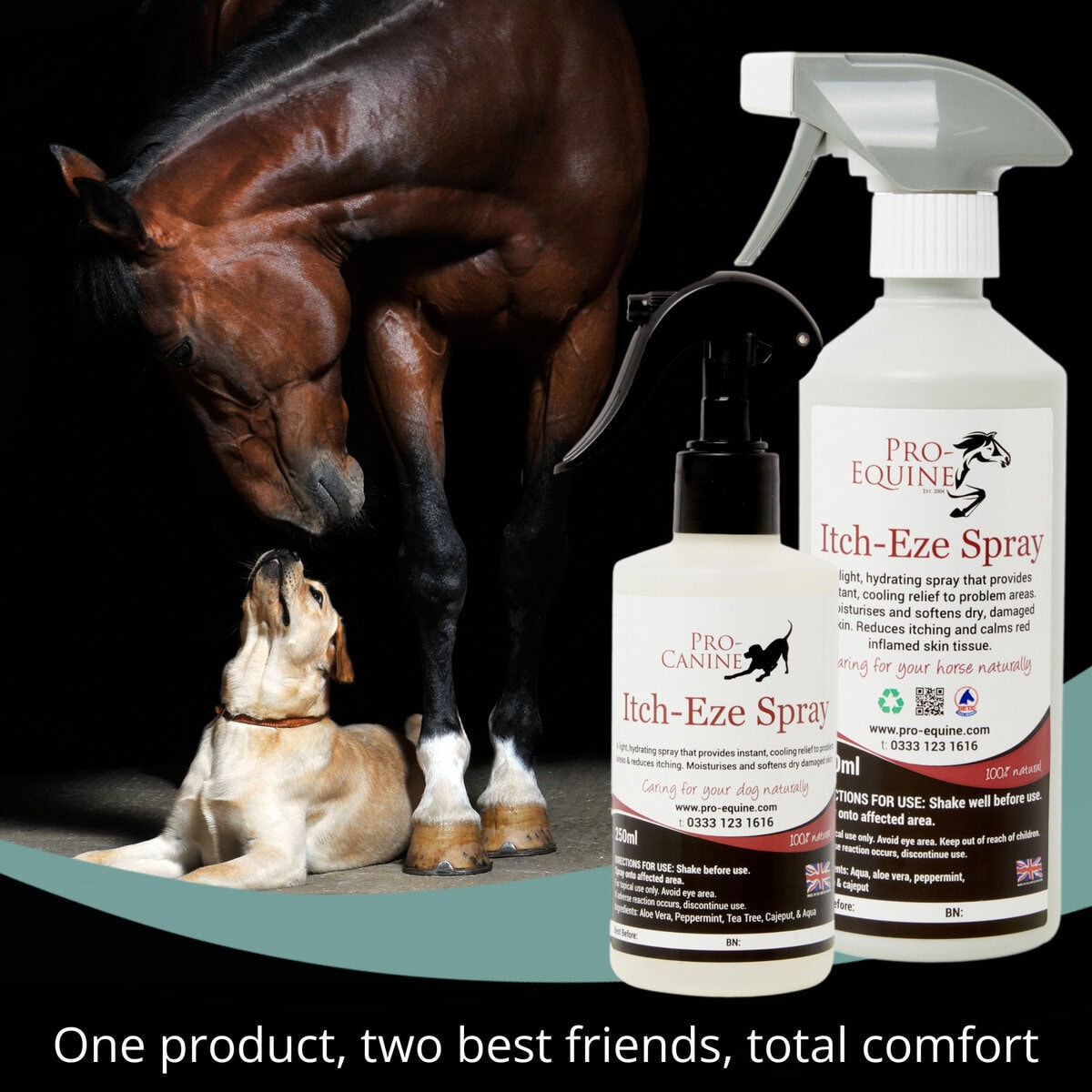 1. Suitable for horses and dogs, Pro-Equine Itch-Eze Spray relieves itching, cools skin, and soothes irritation for healthier animals.