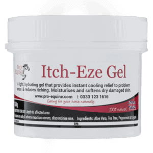 Itch-Eze gel 150g for itchy horse natural ingredients Aloe Vera Barbadensis instant cooling immediate relief itchy skin bruising Itching problem skin moisturises softens pepperming cajeput