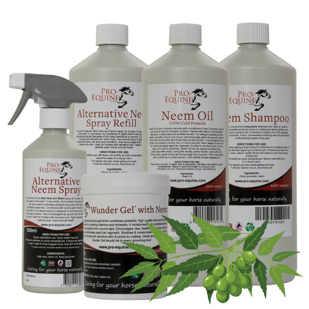 Group image of neem products for horses