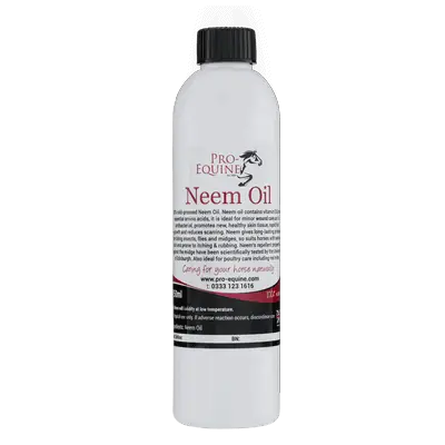 Neem Oil 250ml premium grade cold-pressed  high active Azadirachtin multitude uses. antibacterial anti-fungal vitamin E essential amino acids moisturise soothe skin collagen healthy, new skin reduce scar tissue rapid hair re-growth. horses flies midges insects pests sweet-itch sweetitch mud fever rain scald minor wounds first aid insecticide anti-feedant repellent natural 100% biodgradable feather mites ticks fleas