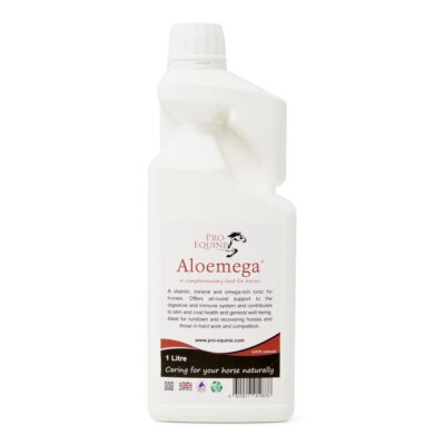 Aloemega horse tonic equestrian health supplement for skin and coat condition. An aloe vera and Sea Buckthorn supplement feed supplement for horses