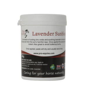 Lavender Sunblock for horses, soothing lavender and cooling zinc oxide, helps prevent sunburn and skin damage, suitable for sensitive horse skin.